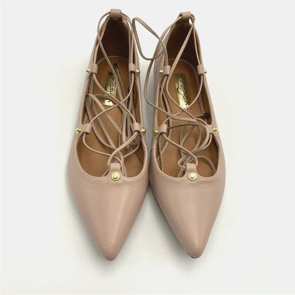 HALOGEN Owen Blush Pink Pointy Toe Leather Lace Up Flats US 4.5M - Picture 3 of 13